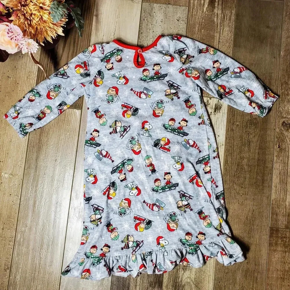 Peanuts Toddler Girls' Snoopy Holiday Christmas Soft Woven Pajama Nightgown 2T